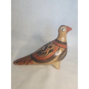Vintage Mexican Pottery Folk Art Bird Dove Pigeon Chipped Beak Brown